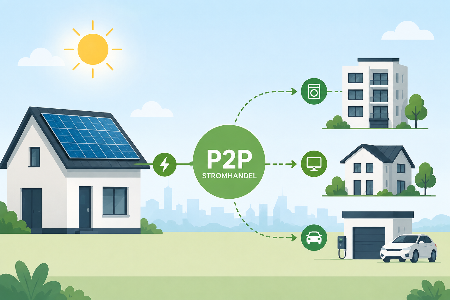 Photovoltaikanlage mit Solarstrom und Peer-to-Peer-Stromhandel